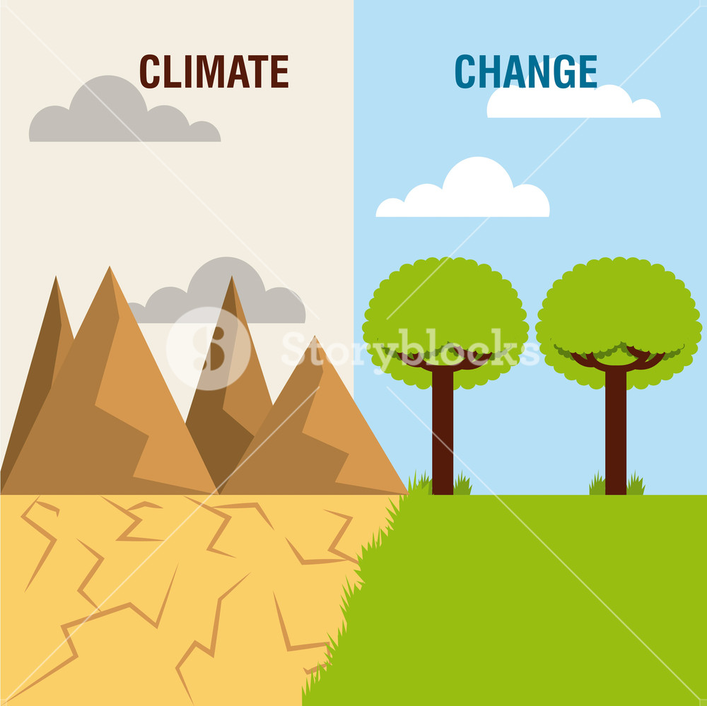 1000x999 Landscape Divided Green Scene And Desert Mountain Climate Change