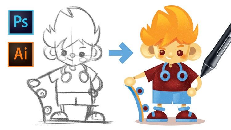 Drawing Characters With Photoshop And Illustrator Cc Udemy 750x422 Drawing Characters With Photoshop And Illustrator Cc Udemy