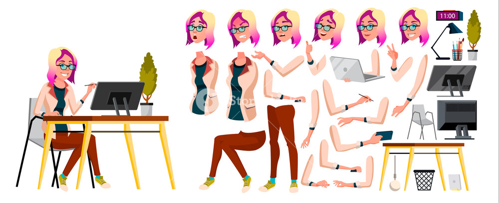Office Worker Vector Woman Happy Clerk, Servant, Employee 1000x408 Office Worker Vector Woman Happy Clerk, Servant, Employee