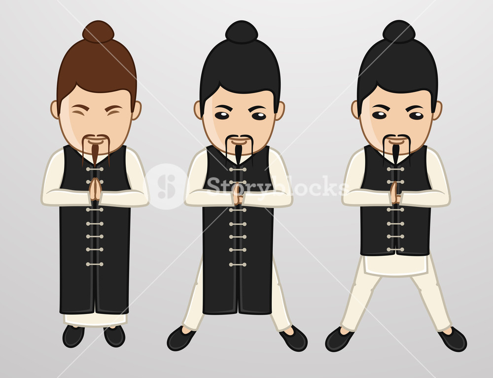 1000x767 Kung Fu Monks Character Poses Vector Illustration Royalty Free