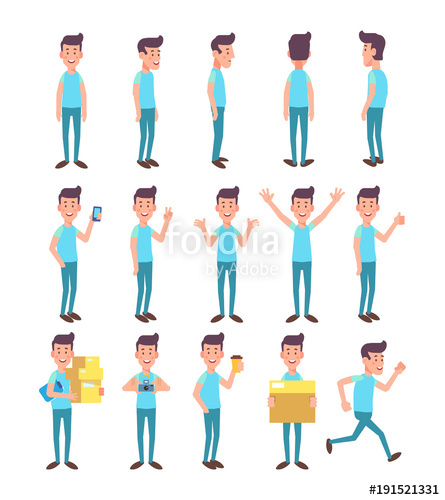 445x500 Set Of Young Man In Different Poses Vector Cartoon Character