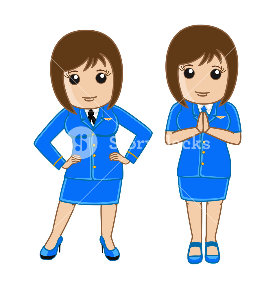 951x1000 Cartoon Air Hostess Characters Poses Vector Illustration Royalty
