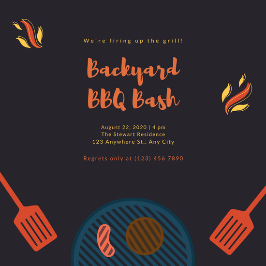 550x550 Dark Charcoal Vector Bbq Invitation