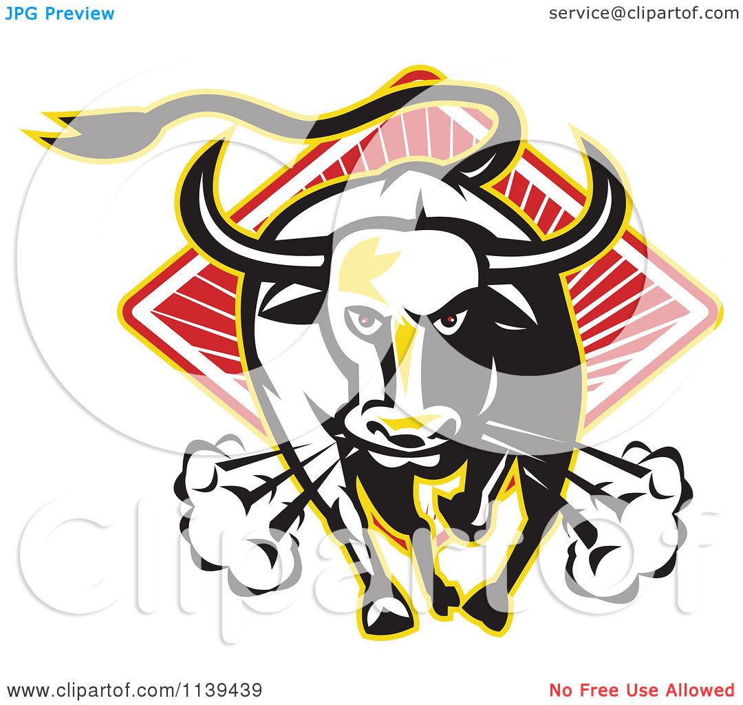 1080x1024 Clipart Of A Charging Bull Over A Diamond Of Rays