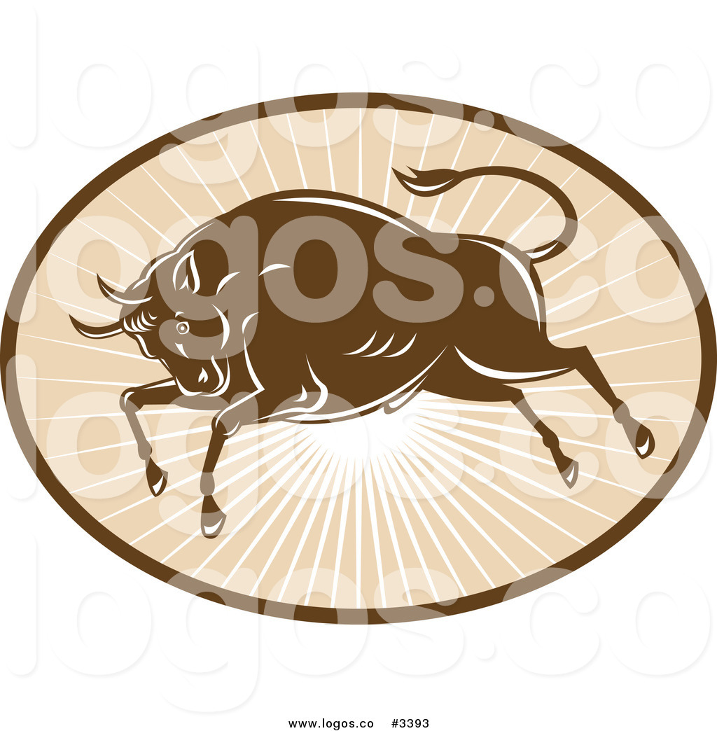 1024x1044 Royalty Free Vector Of A Charging Bull In An Oval Of Rays Logos
