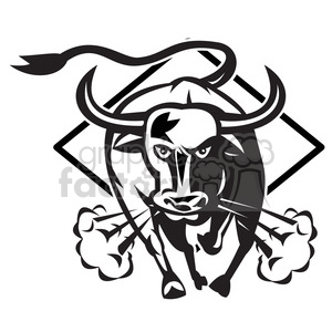 300x300 Black And White Bull Charging Front Clipart Royalty Free Gif