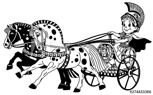 500x310 Cartoon Boy Warrior In A Roman Chariot Pulled