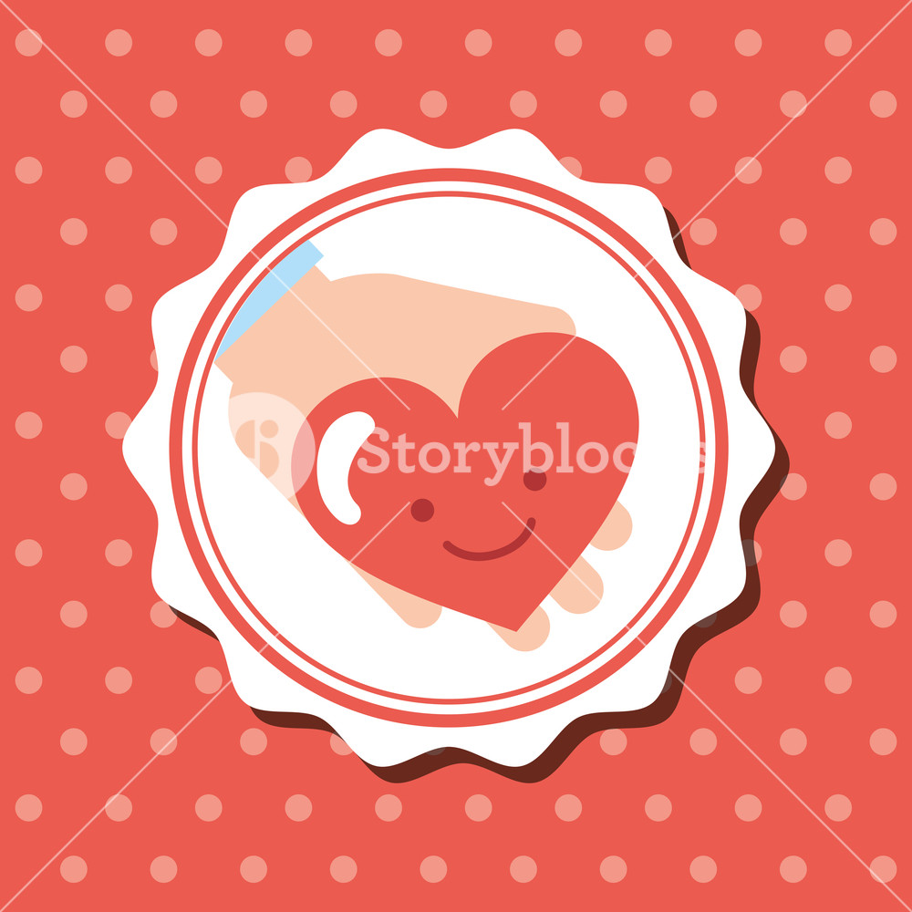 1000x1000 Badge Dots Background Hand With Kawaii Heart Charity Vector