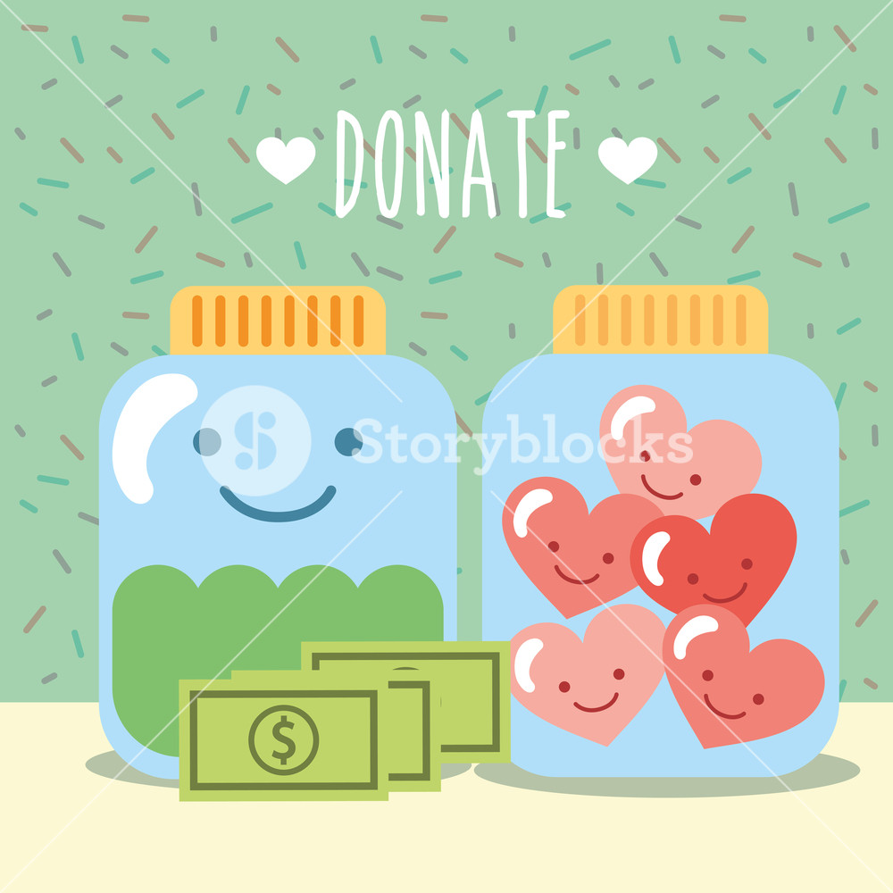 1000x1000 Glass Jars With Hearts And Money Donate Charity Vector