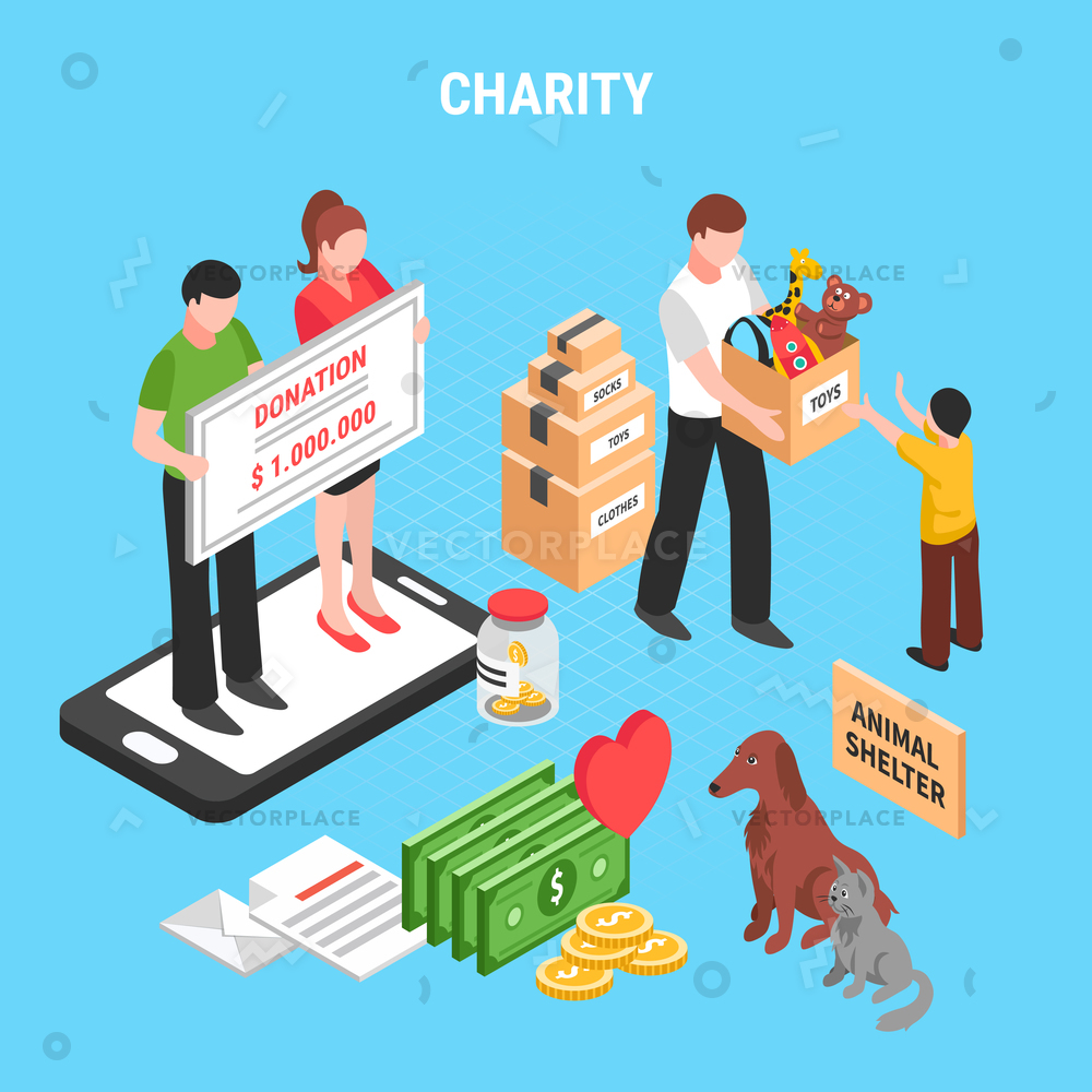 1000x1000 Charity Isometric Composition People Actions For Vector