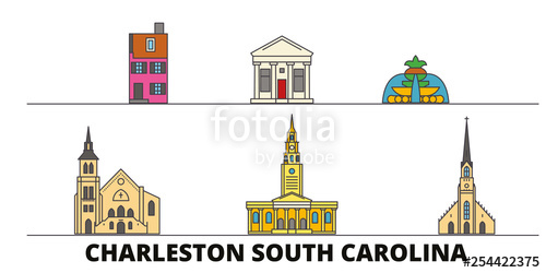 500x250 United States, Charleston South Carolina Flat Landmarks Vector