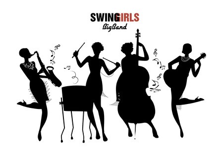450x315 Women Orchestra Four Girl Playing Jazz, Swing Or Charleston