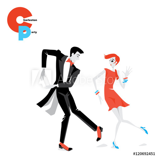 500x500 Vector Illustration Of A Couple Dancing The Charleston In Vintage