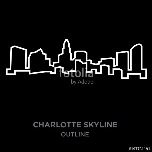 500x500 White Border Charlotte Skyline Outline On Black Background, Vector