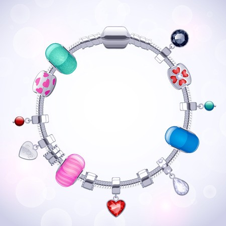 450x450 Silver Charm Bracelet With Beads And Pendants Fashion