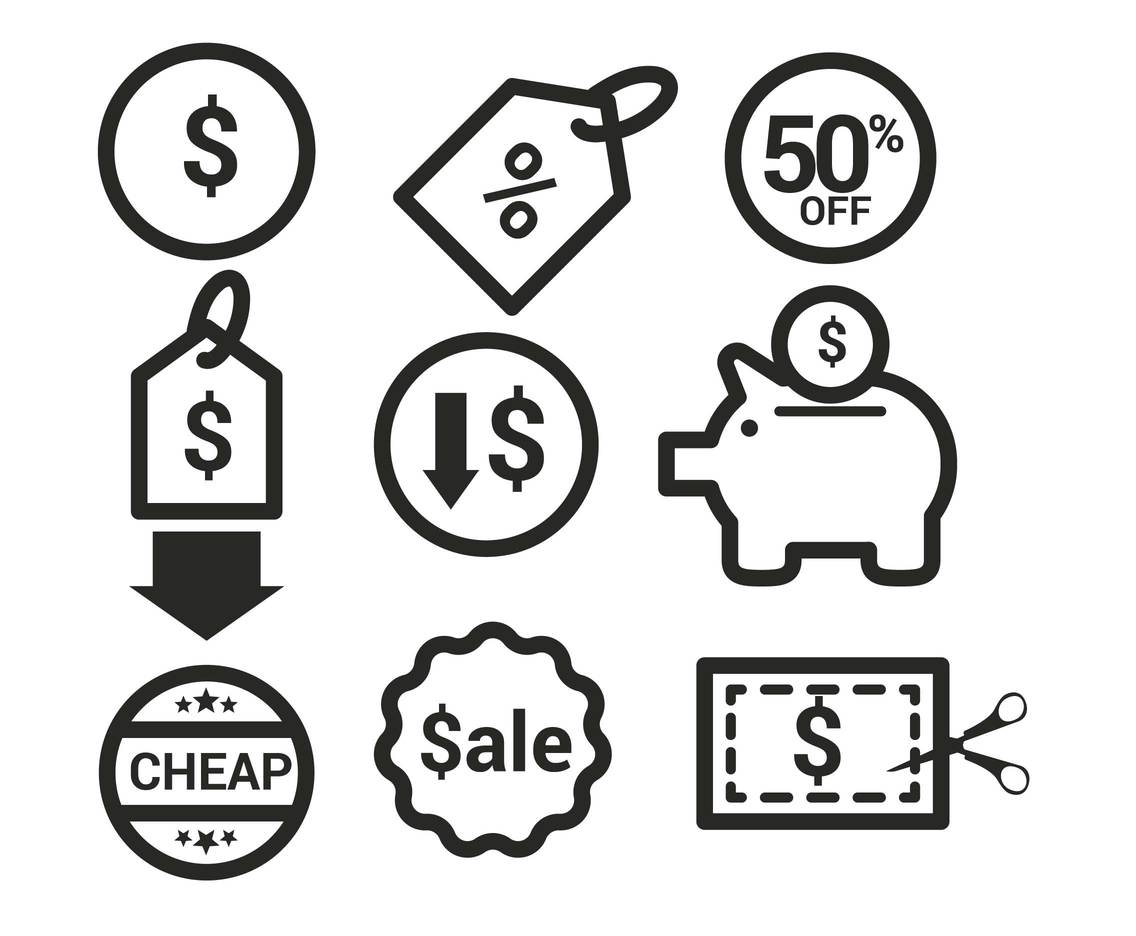 1136x936 Simple Bold Line Cheap Icon Vector Set Vector Art Graphics