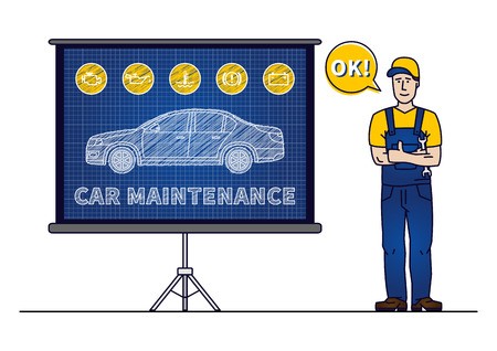450x318 Serviceman With Car Maintenance Chart Board Vector Illustration