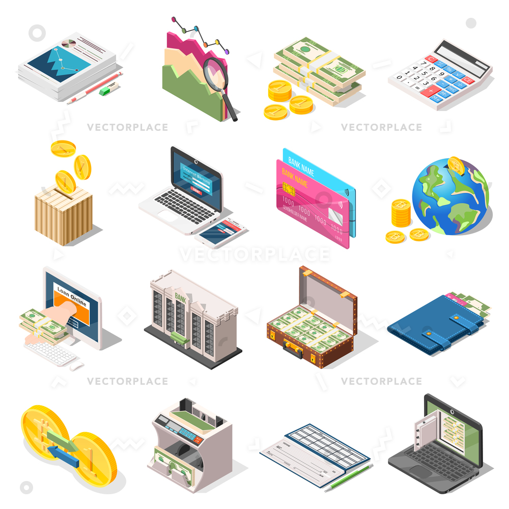 Accounting Set Isometric Icons Bank Loan Vector Illustration 1000x1000 Accounting Set Isometric Icons Bank Loan Vector Illustration