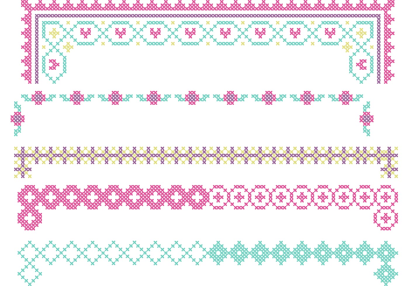 1400x980 Cross Stitch Border Vector Set Download Free Vector Art, Stock