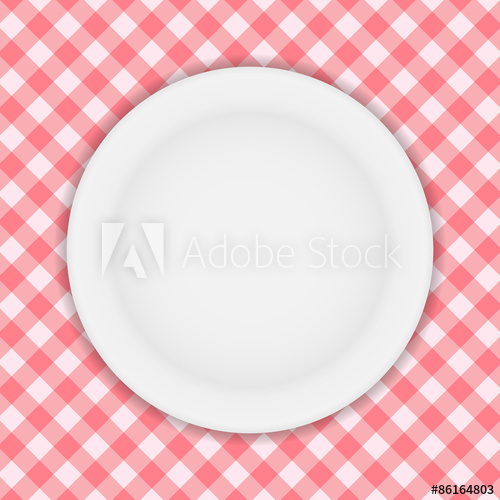 500x500 White Plate On A Checkered Tablecloth Vector Illustration