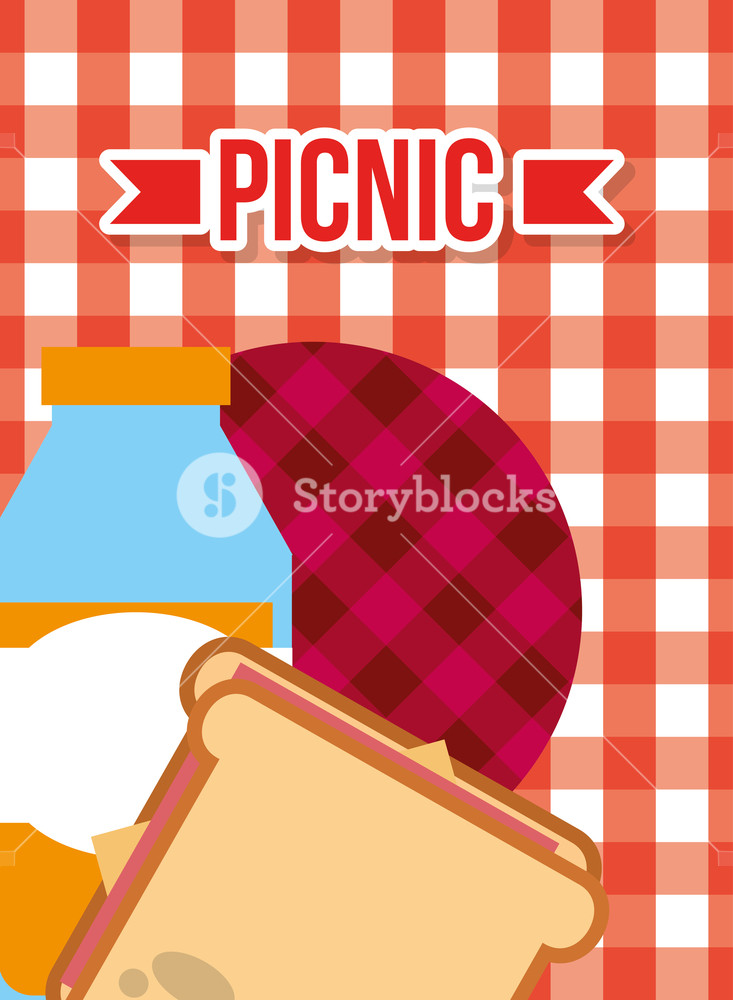 733x1000 Picnic Fresh Juice And Sandwich On Orange Checkered Tablecloth