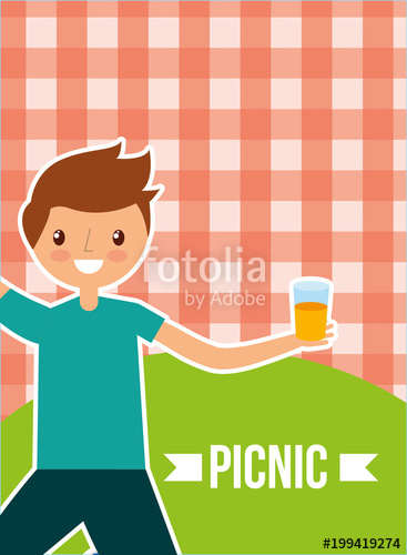 367x500 Young Happy Man Holding Juice With Picnic Checkered Tablecloth