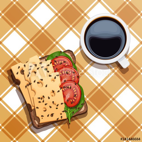 500x500 Food For Breakfast Sandwiches With A Cup Of Coffee On A Checkered