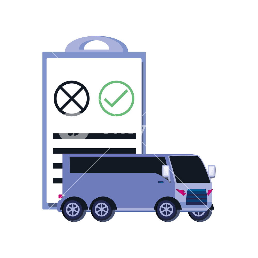 1000x1000 Bus Transportation With Clipboard Checklist Vector Illustration