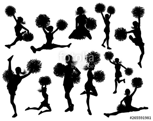 500x397 Detailed Silhouette Cheerleaders Holding Pom Poms Stock Image