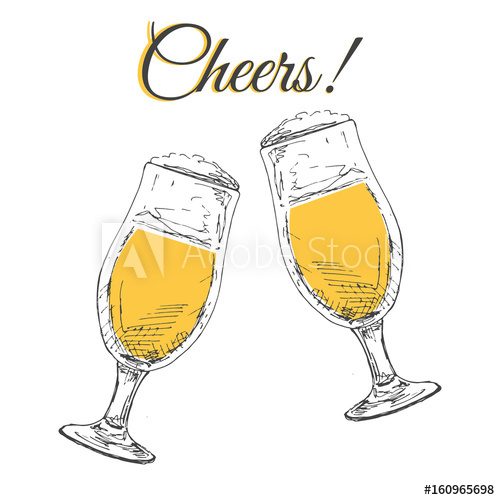 500x500 Two Glasses With Beer On A White Background Inscription Cheers