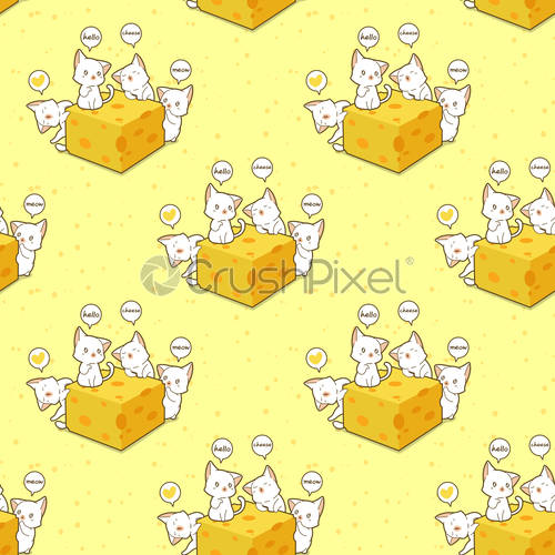 Seamless Kawaii Cats And Cheese Pattern, Stock Vector Crushpixel 500x500 Seamless Kawaii Cats And Cheese Pattern, Stock Vector Crushpixel