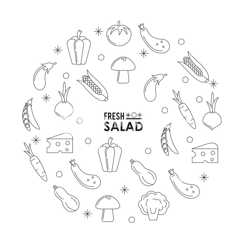 1000x1000 Monochrome Silhouette Poster Of Fresh Salad With Vegetables