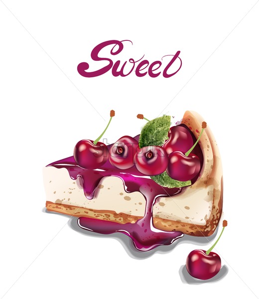 520x600 Sweet Cherry Cheesecake Vector Watercolor Delicious Desserts