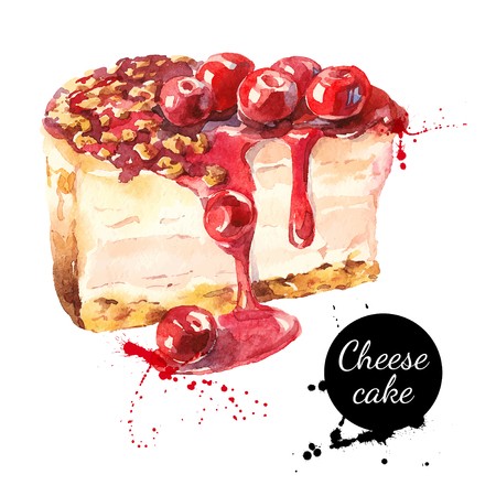 450x450 Watercolor Sketch Cherry Cheesecake Dessert Vector Isolated Food