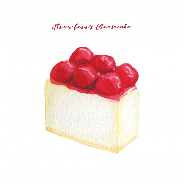 626x626 Watercolor Strawberry Cheesecake Vector Premium Download