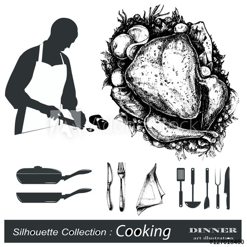 500x500 Chef Silhouette Collection Hand Drawn Illustration Dinner