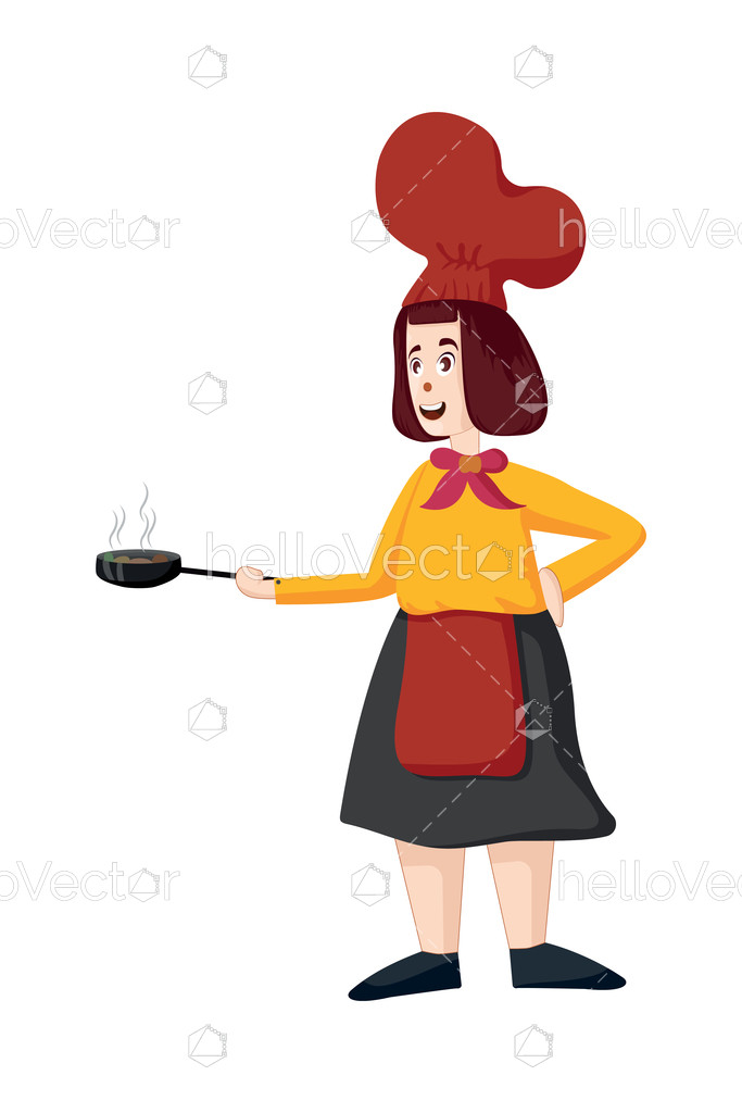 683x1024 Female Chef Vector Woman Cook In Apron Standing With Frying Pan