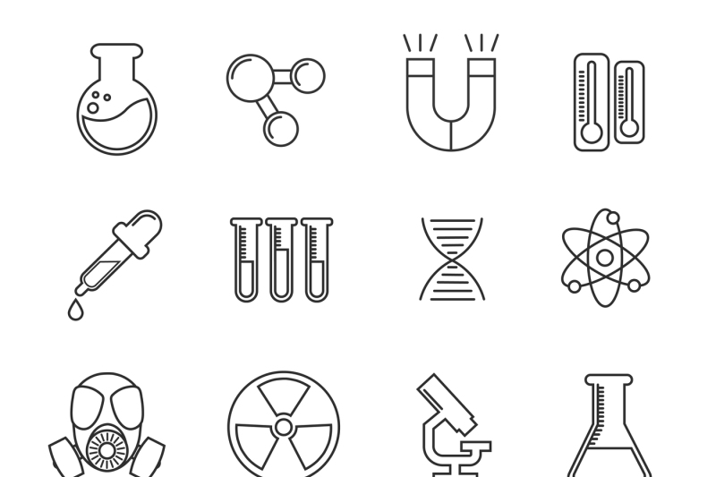 800x533 Chemistry Vector Thin Line Icons Set