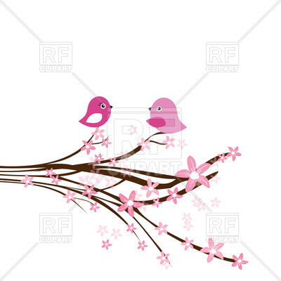 Cherry Blossom Branch With Two Cute Pink Birds Vector Image 400x400 Cherry Blossom Branch With Two Cute Pink Birds Vector Image