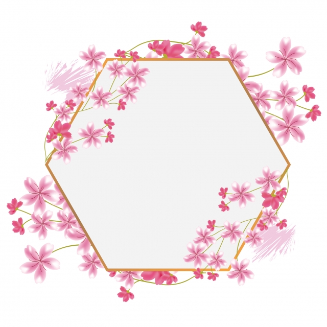 640x640 Sakura Cherry Blossom Flower Hexagon Frame Border, Design, Frame