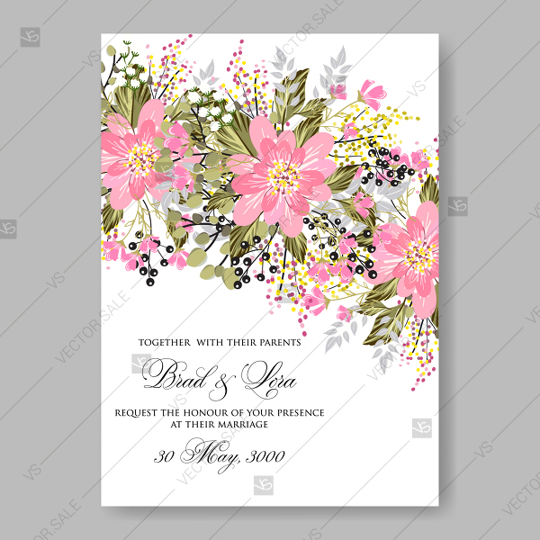 600x600 Sakura Pink Cherry Blossom Flowers Japan Wedding Invitation Vector