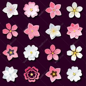 300x300 Set Of Cherry Blossom Sakura Flowers Vector Wallkeeper