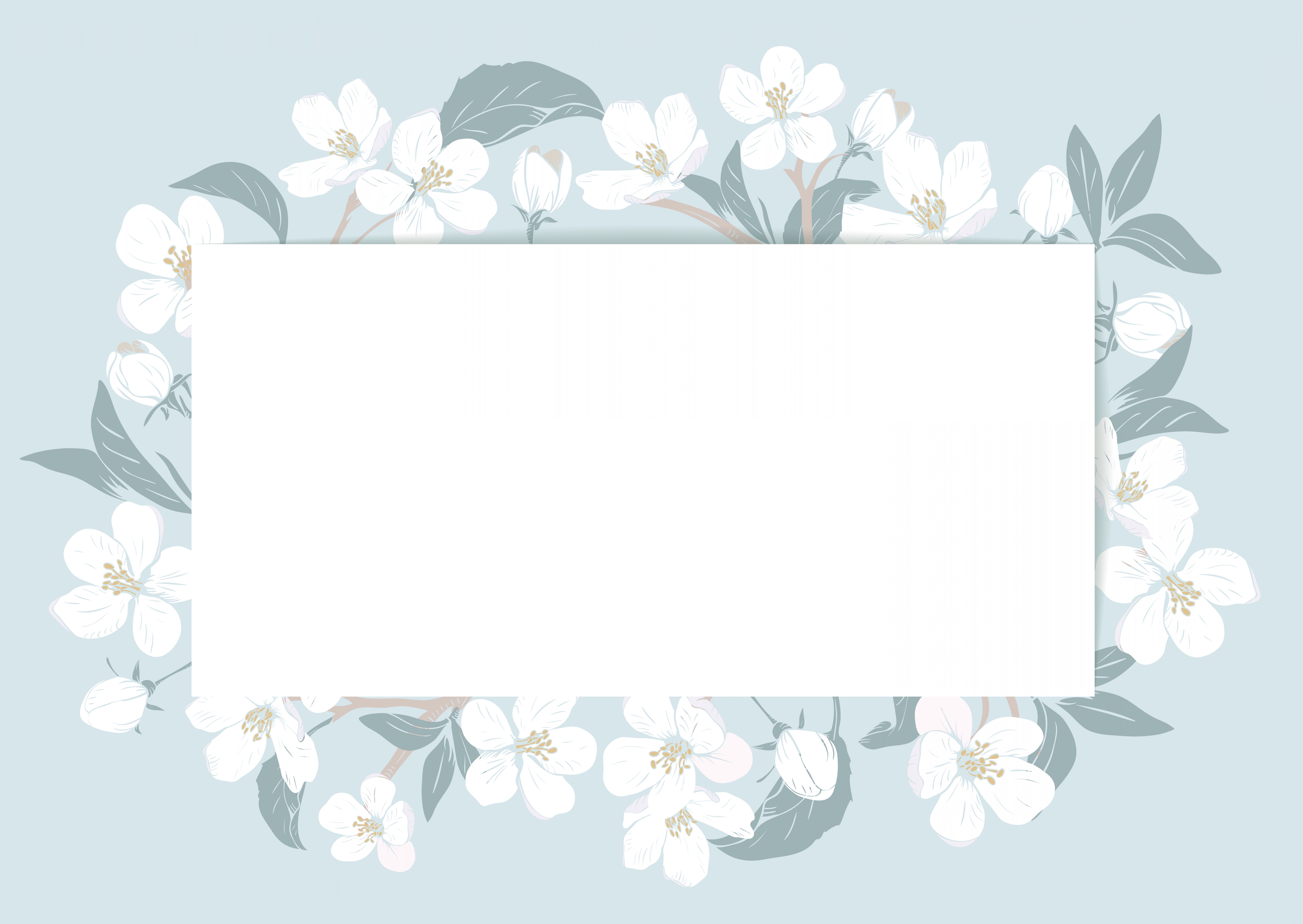 7611x5400 Cherry Blossom Card Template With Text Floral Frame On Pastel Blue