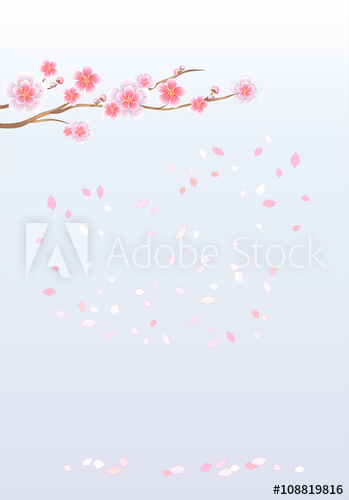 349x500 Branch Of Sakura With Flowers Cherry Blossom Branch With Flying