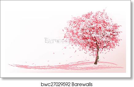 436x282 Beautiful Background With A Pink Blooming Sakura Tree Vector, Art