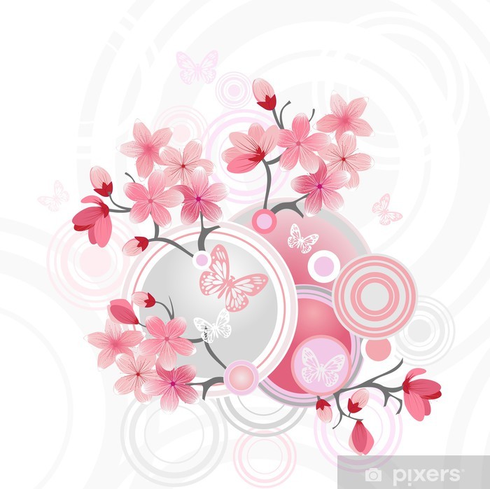 700x698 Japanese Cherry Blossom, Vector Illustration Wall Mural Pixers