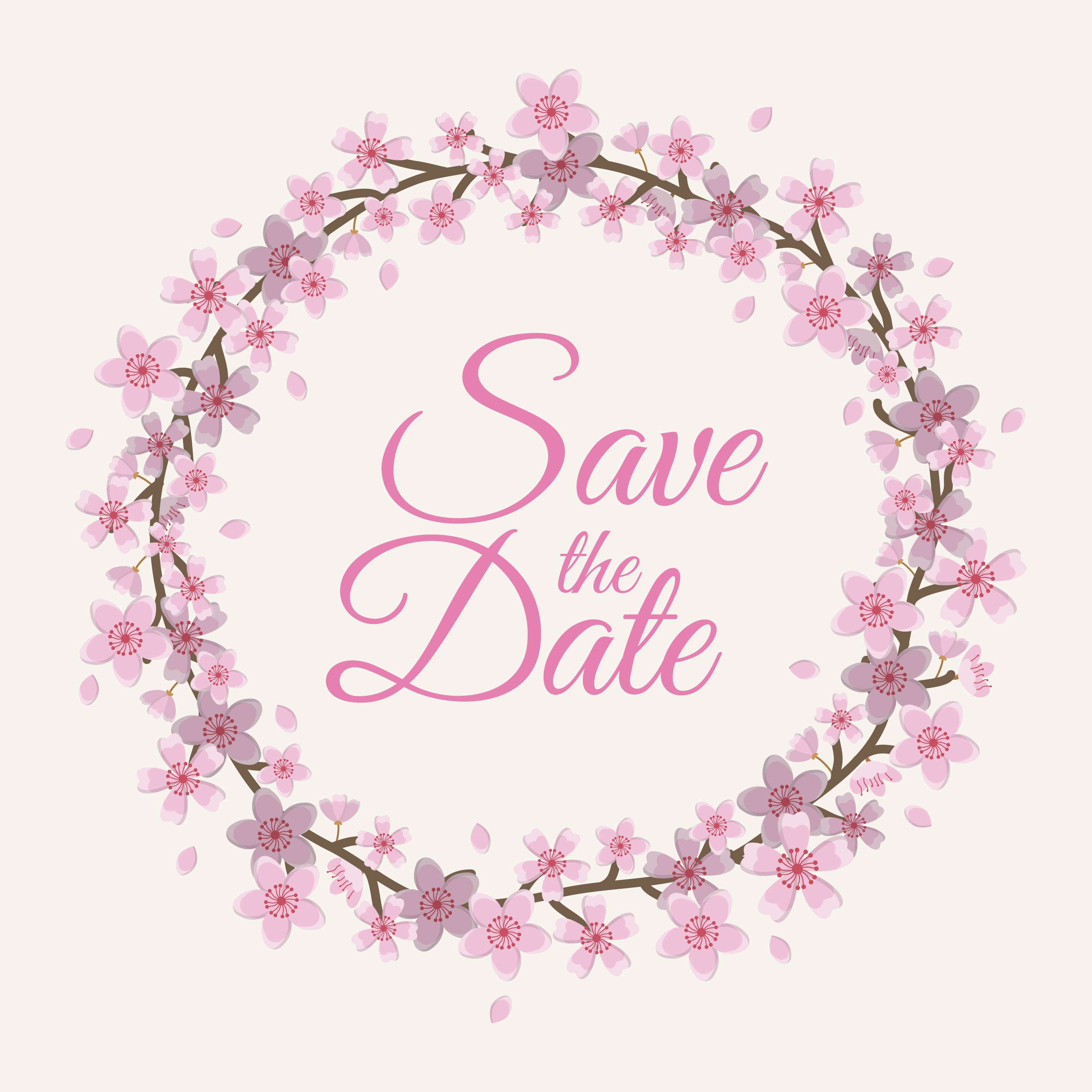 Flat Save The Date Cherry Blossom Frame Vector Illustration 2800x2800 Flat Save The Date Cherry Blossom Frame Vector Illustration