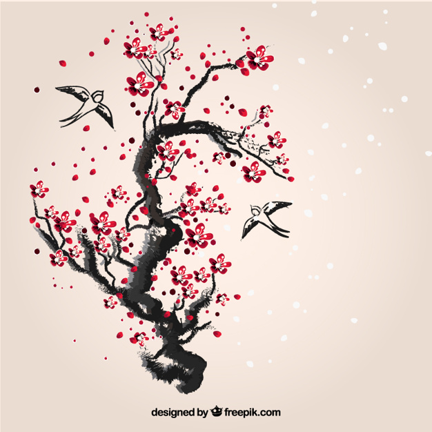 626x626 Hand Painted Cherry Tree Vector Free Download