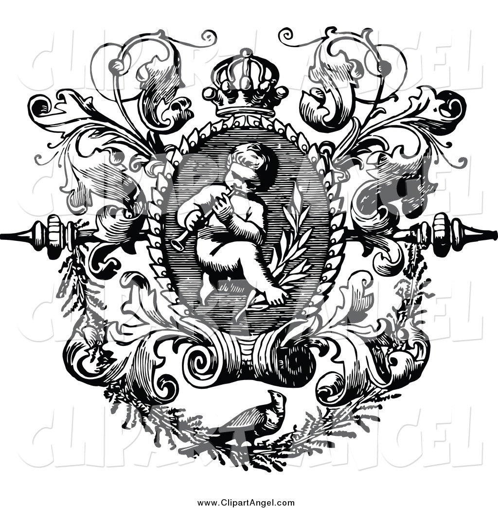 1024x1044 Illustration Vector Of A Black And White Angelic Cherub Playing