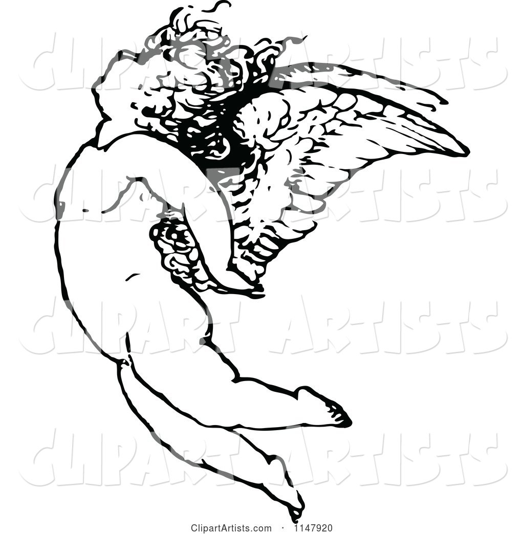 1024x1044 Retro Vintage Black And White Cherub Flying Clipart